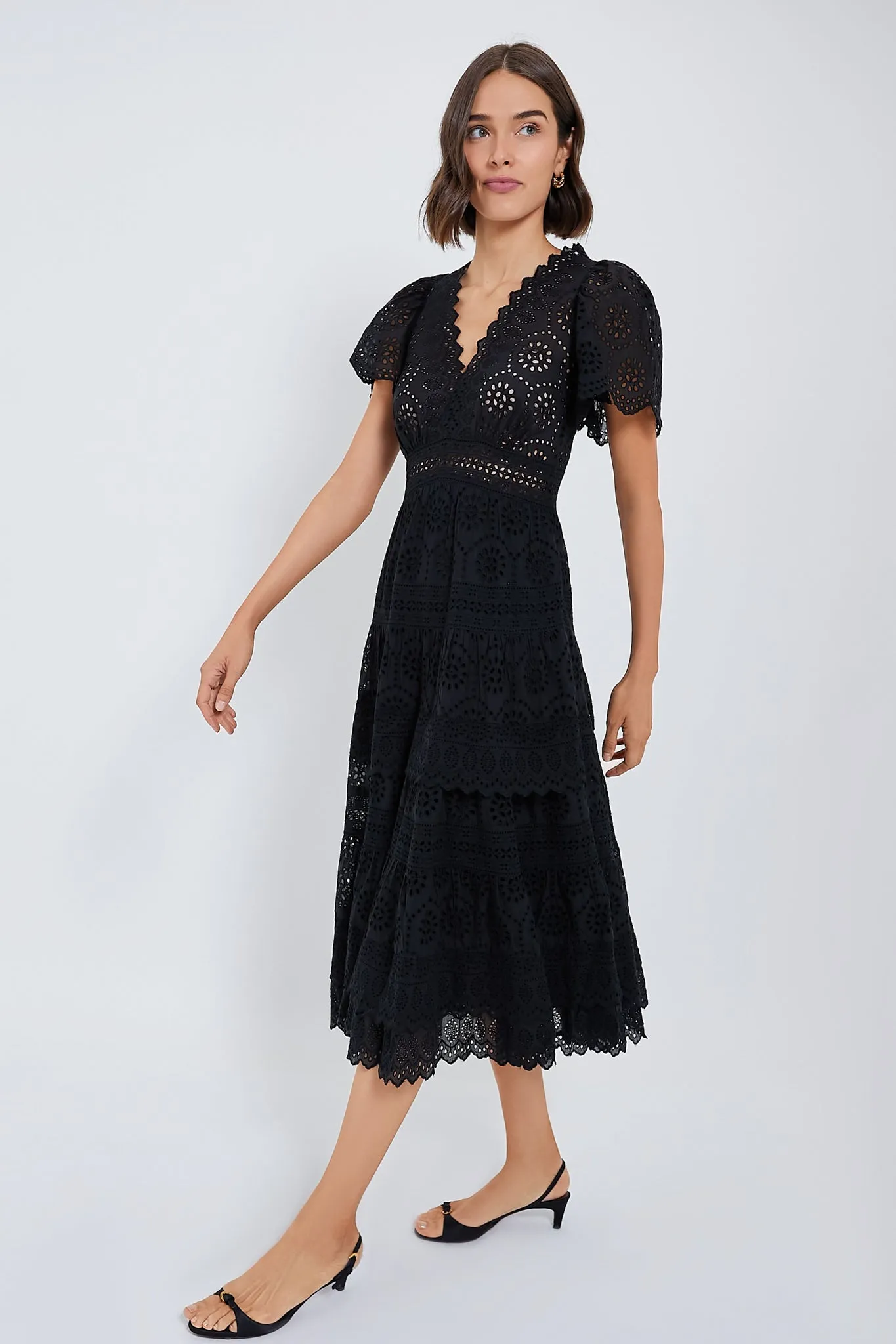 Black Lainey Embroidery Short Sleeve Dress sold by Tuckernuck product image thumbnail 3