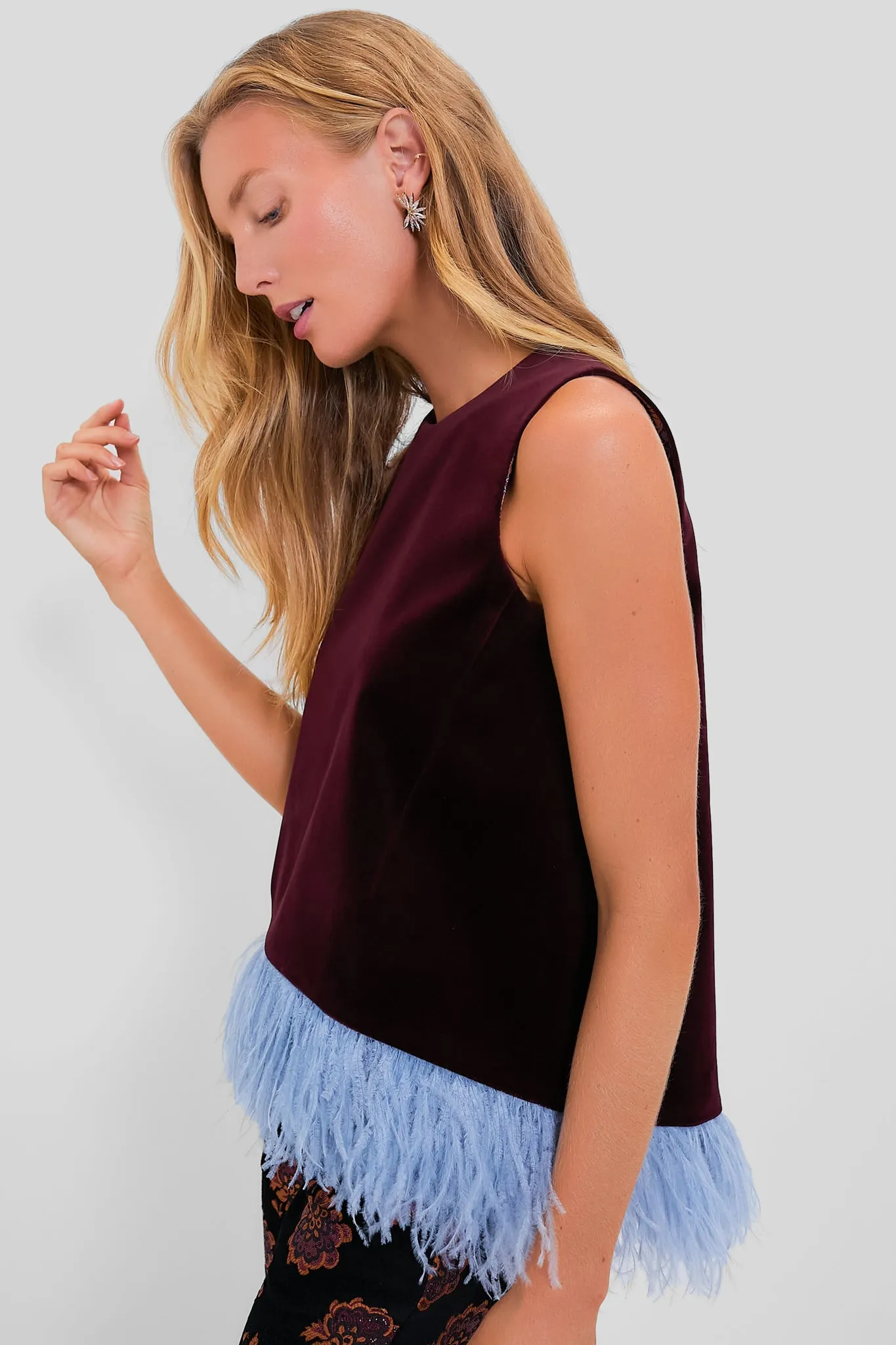 Bourdeaux Solid La Scala Top with Feathers sold by Tuckernuck product image thumbnail 3