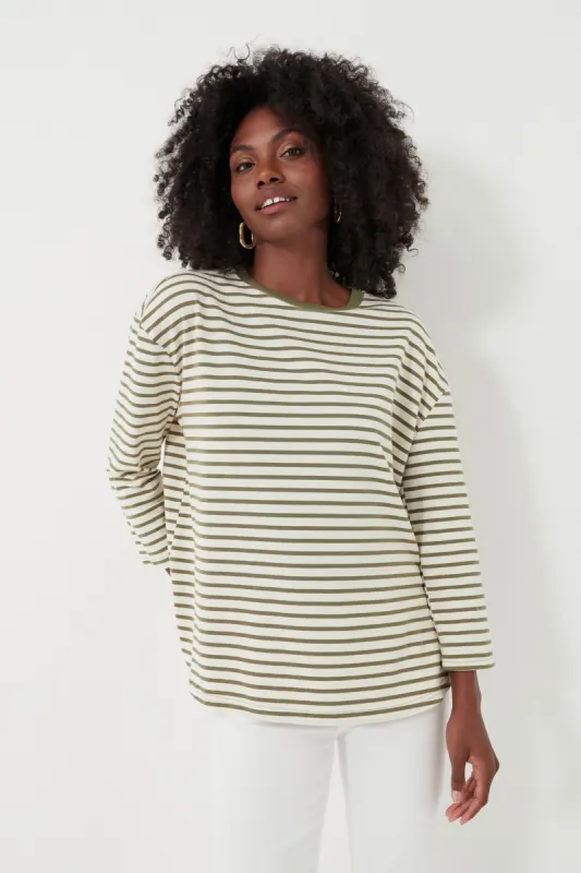 Olive Striped Knit Popover sold by Tuckernuck