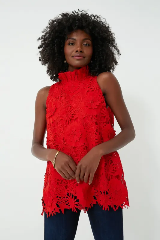 Red Guipure Lace Mason Top sold by Tuckernuck
