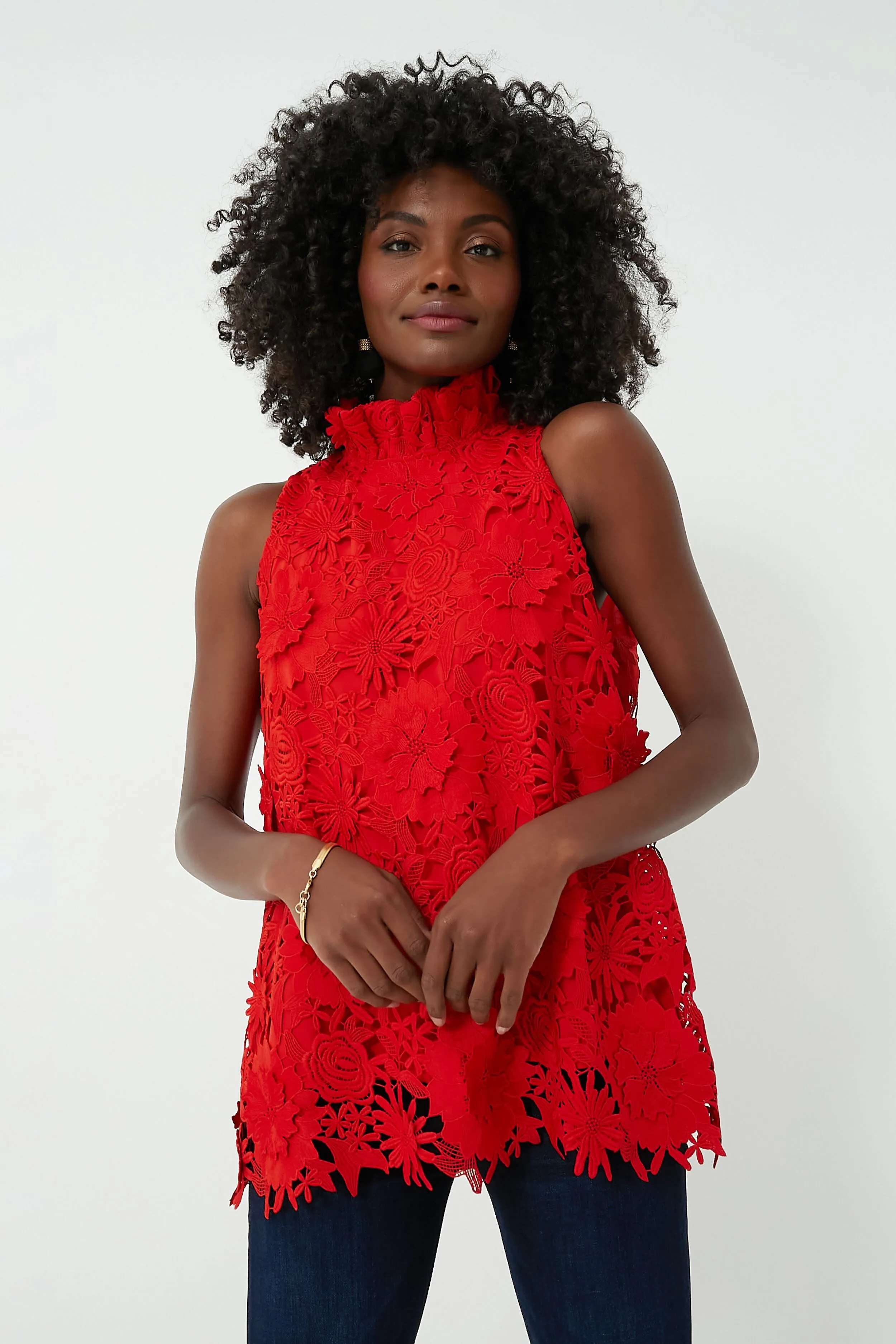 Red Guipure Lace Mason Top sold by Tuckernuck