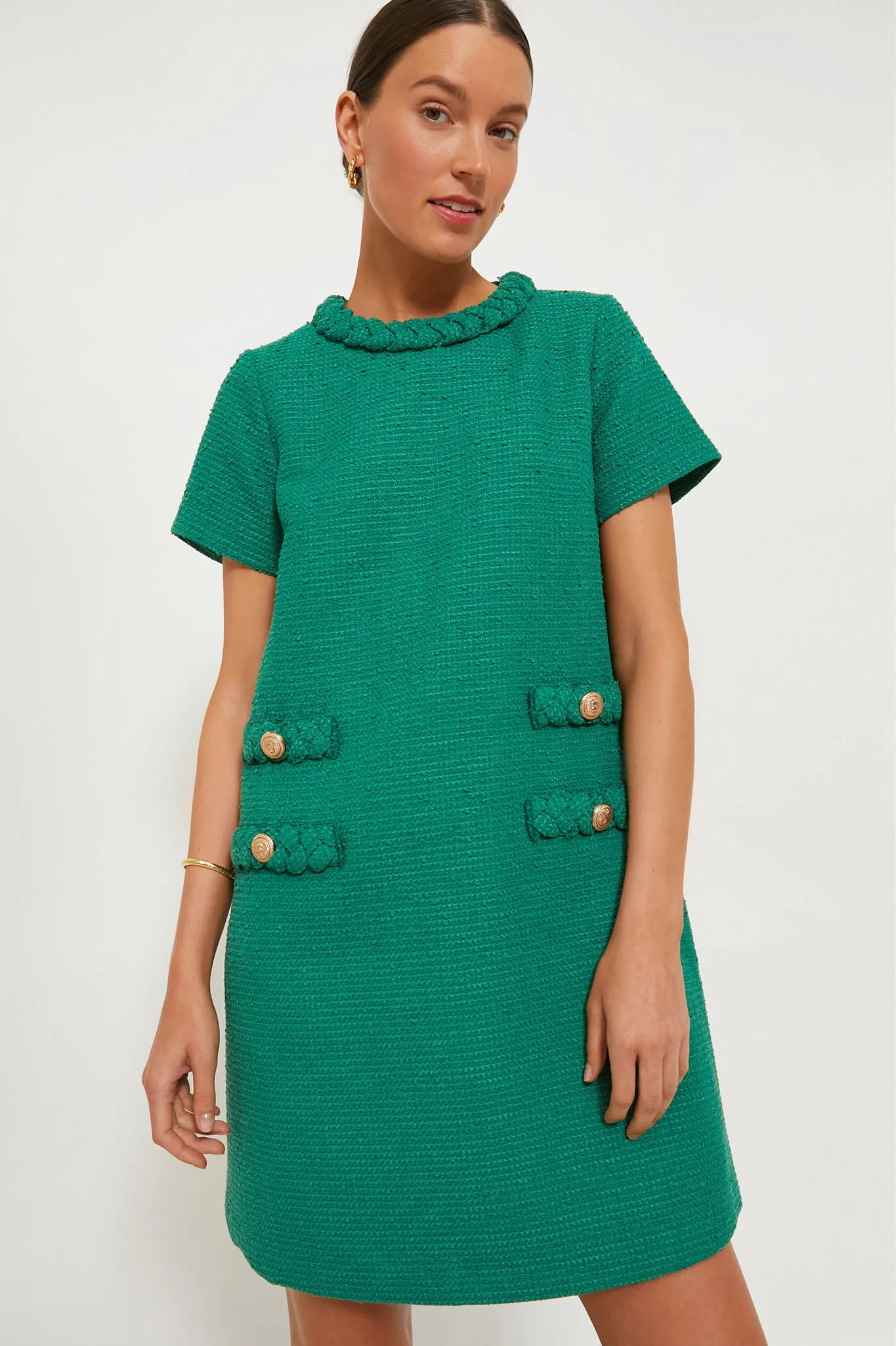 Emerald Green Tweed Jackie Dress sold by Tuckernuck