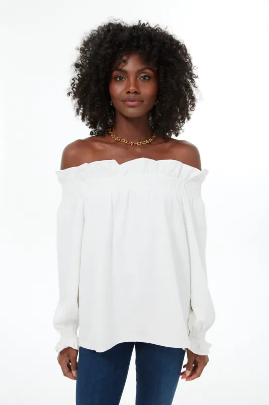 White Off the Shoulder Marguerite Blouse made by Tuckernuck