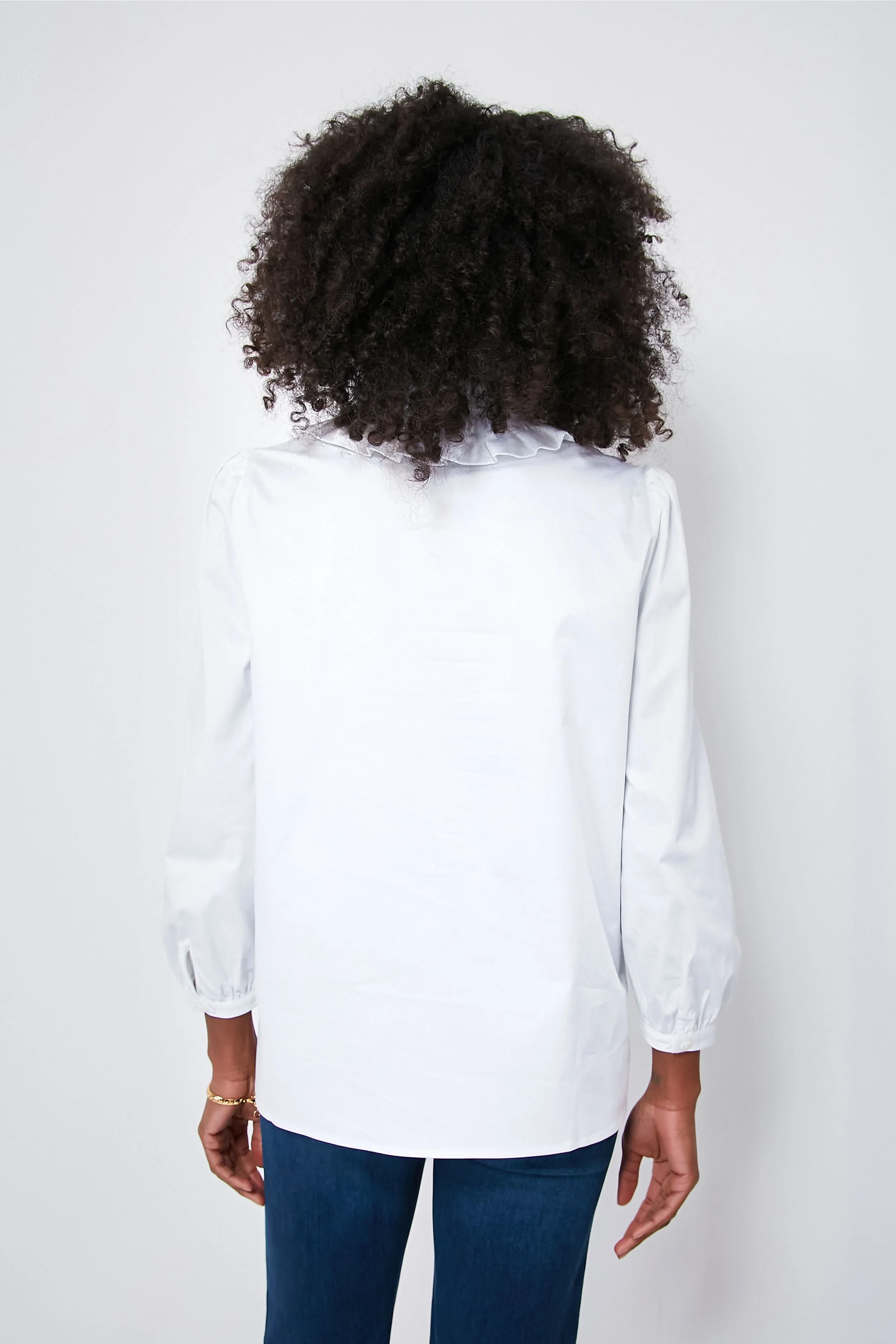 White Stretch Poplin Ruffle Neck Bouvier Blouse sold by Tuckernuck product image thumbnail 4