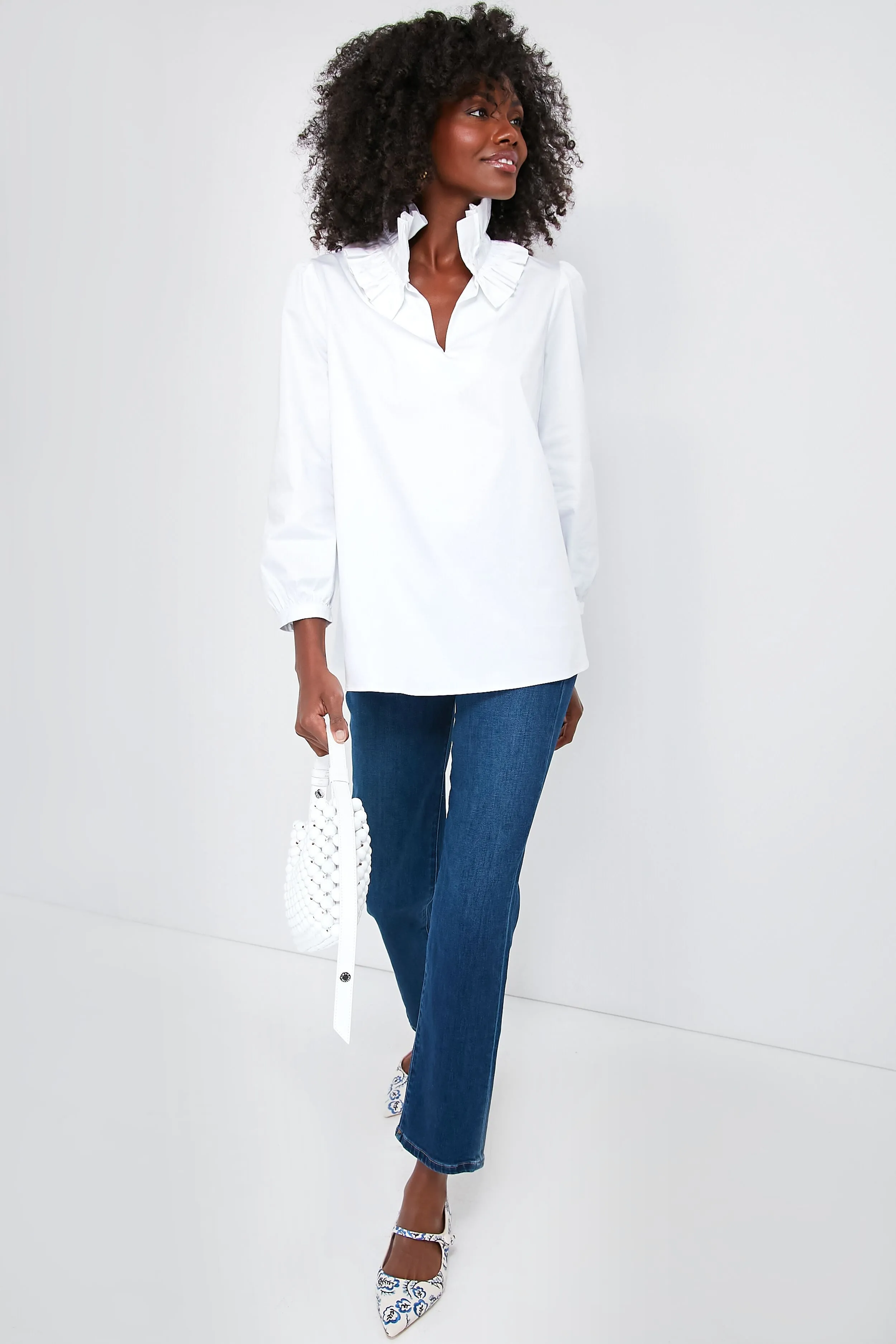 White Stretch Poplin Ruffle Neck Bouvier Blouse sold by Tuckernuck product image thumbnail 2