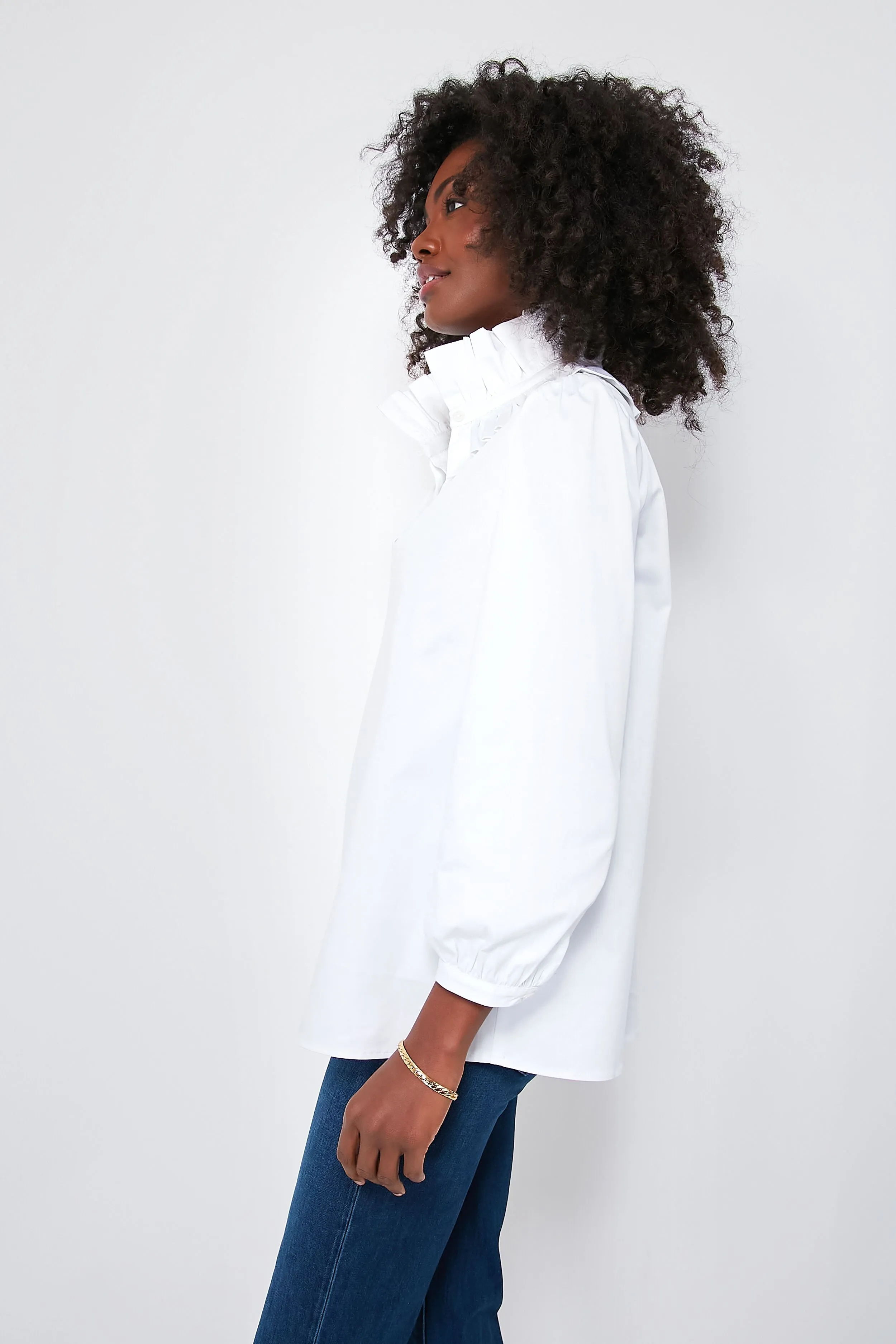 White Stretch Poplin Ruffle Neck Bouvier Blouse sold by Tuckernuck product image thumbnail 3