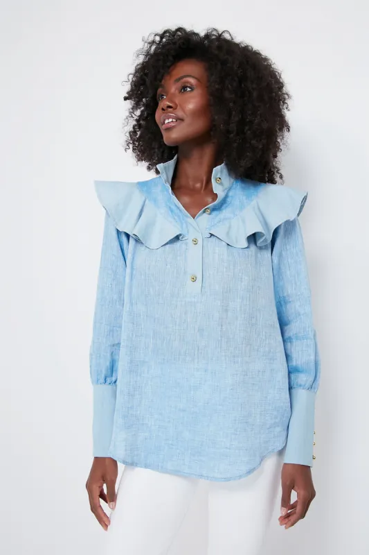 Chambray Linen Mirabella Blouse sold by Tuckernuck