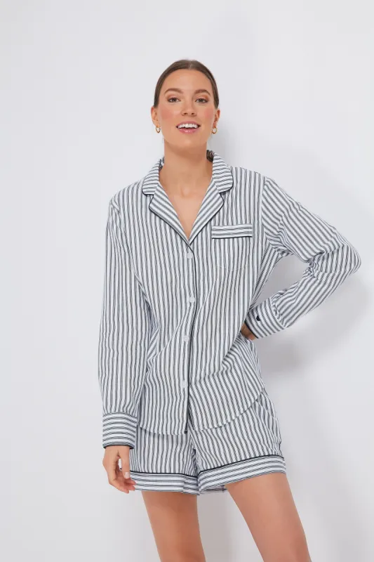 Women's Navy French Ticking Long Sleeve Short Set sold by Tuckernuck