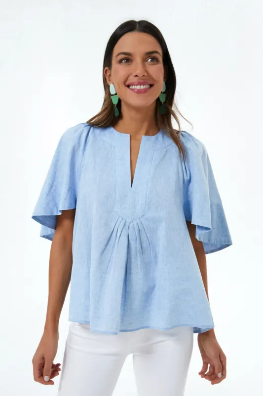 Chambray Finley Flutter Sleeve Top sold by Tuckernuck