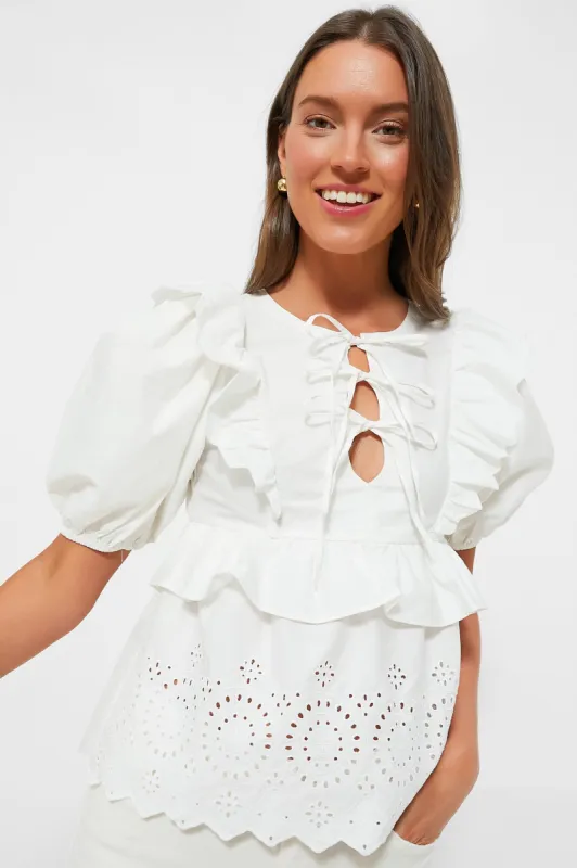 Exclusive White Ruffle Eyelet Top sold by Tuckernuck