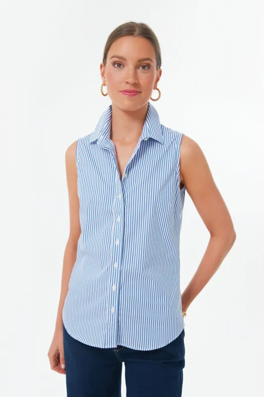 Blue and White Stripe Sleeveless Shirt sold by Tuckernuck