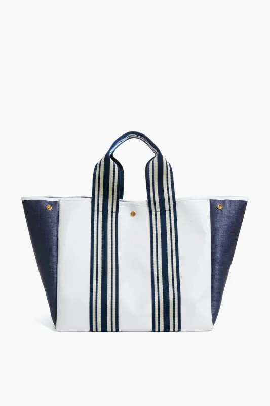 White and Navy Traversee L Fine Straw Tote sold by Tuckernuck