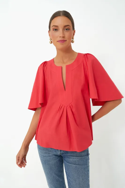 Red Finley Flutter Sleeve Top sold by Tuckernuck