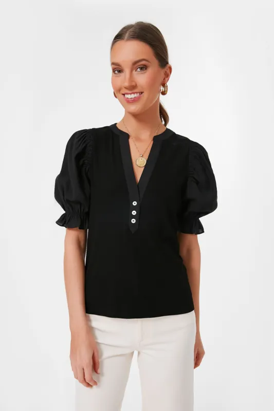 Black Livia Puff Sleeve Top sold by Tuckernuck