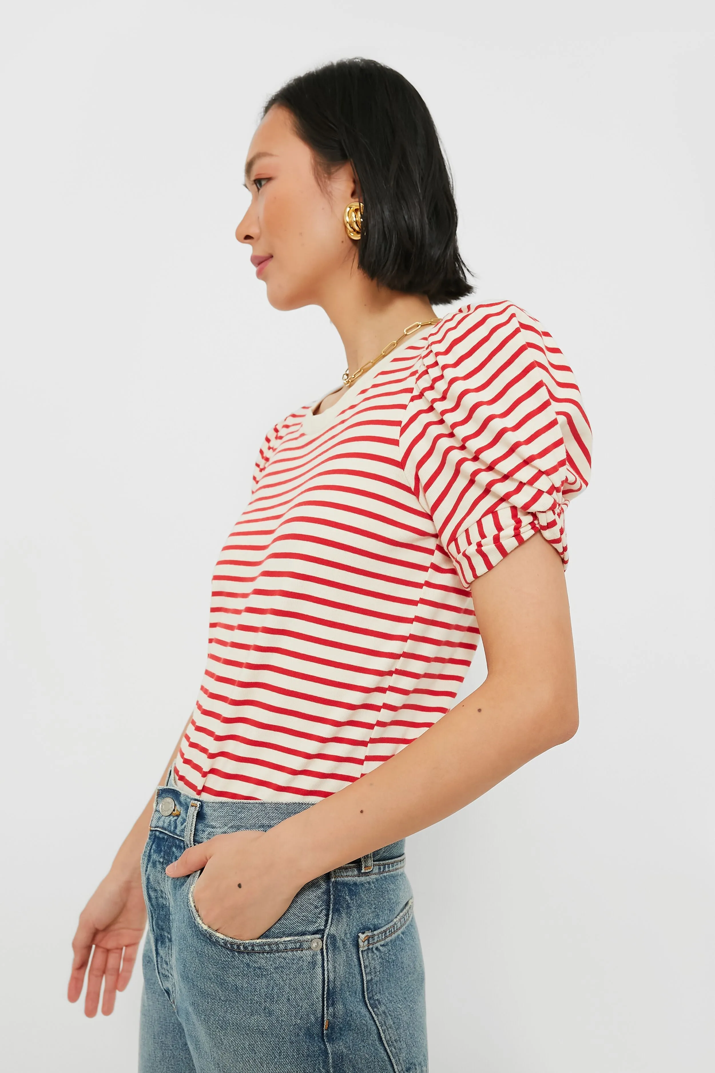 Red Striped Vesty Puff Short Sleeve Crewneck sold by Tuckernuck product image thumbnail 3