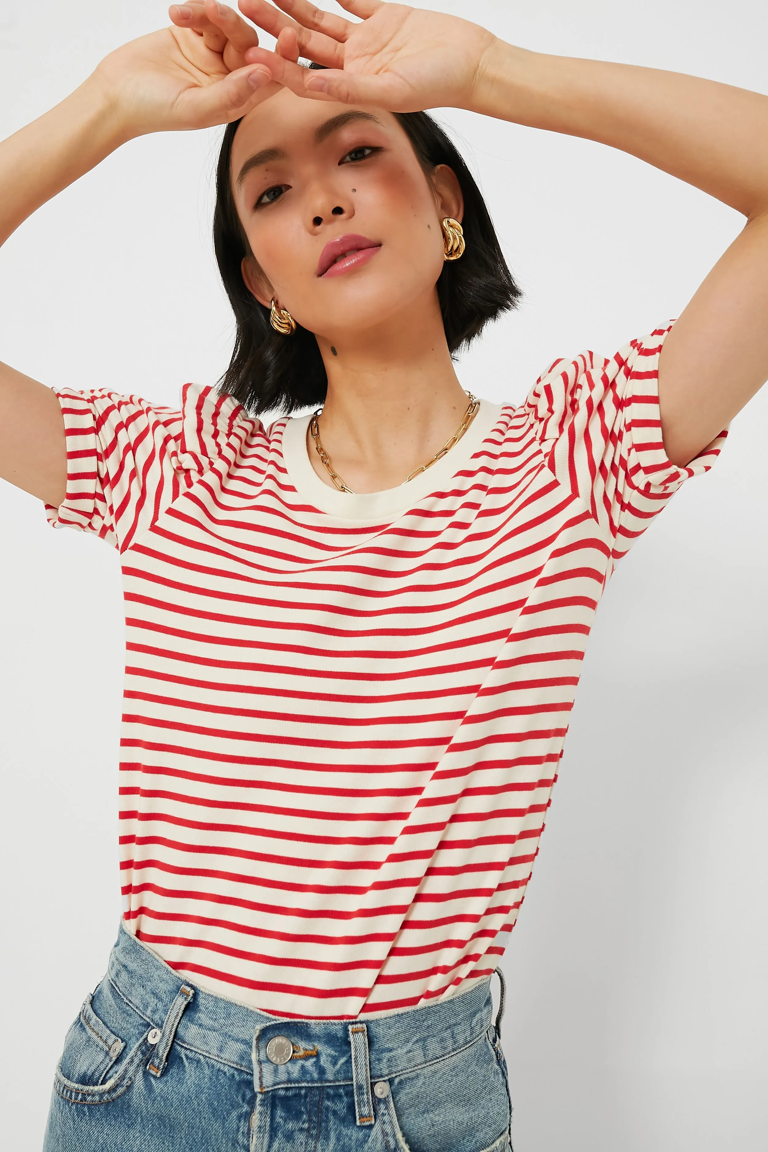 Red Striped Vesty Puff Short Sleeve Crewneck sold by Tuckernuck