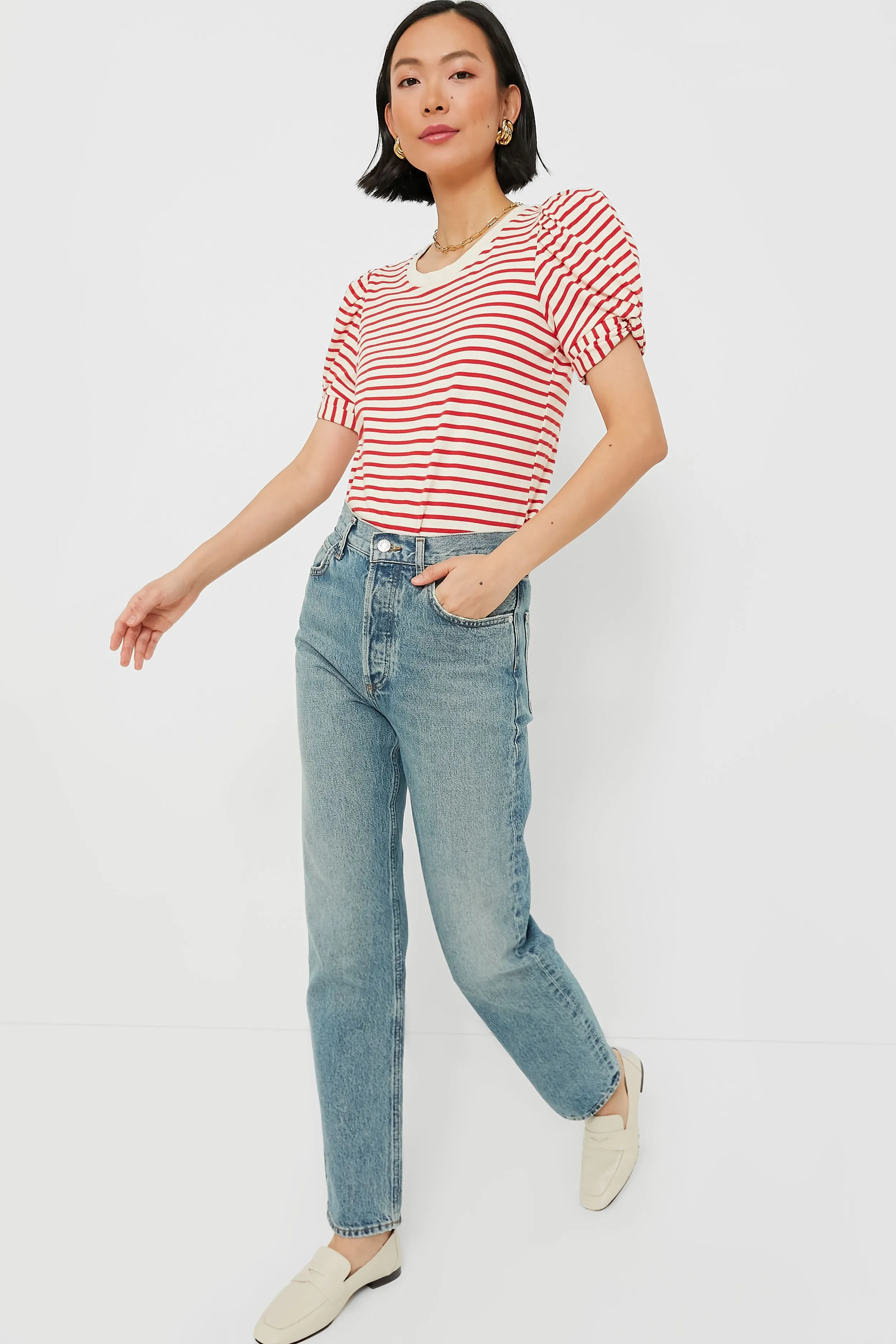 Red Striped Vesty Puff Short Sleeve Crewneck sold by Tuckernuck product image thumbnail 2