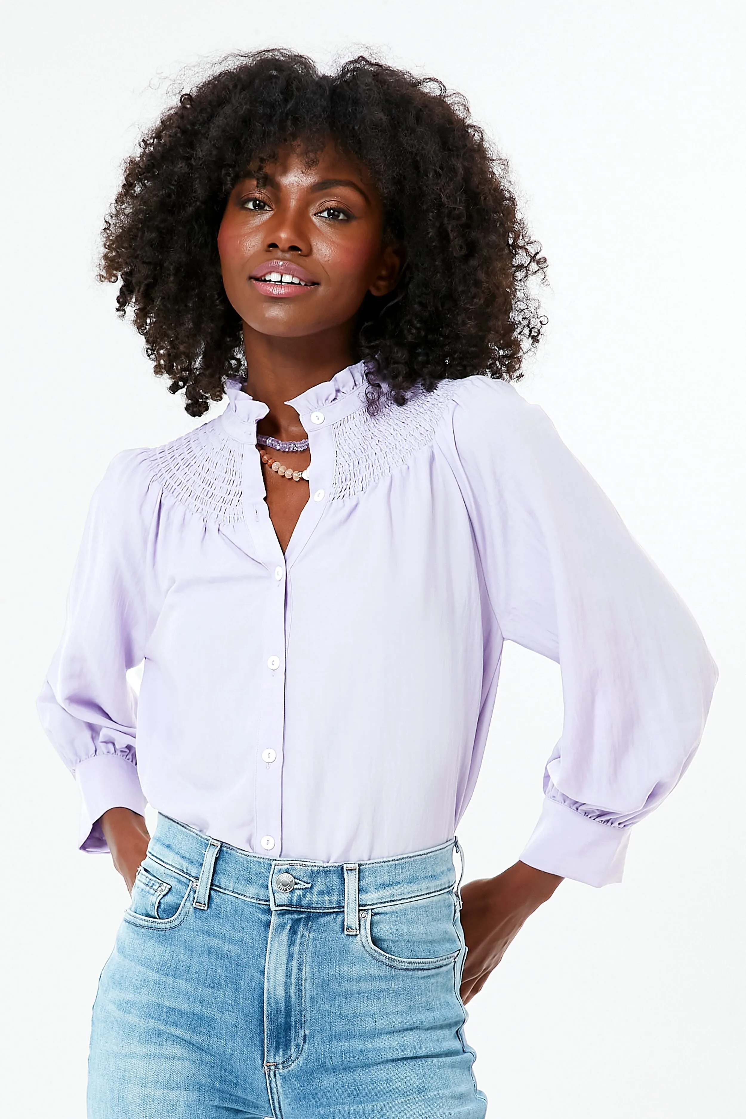 Lavender Emory Smocked Blouse sold by Tuckernuck