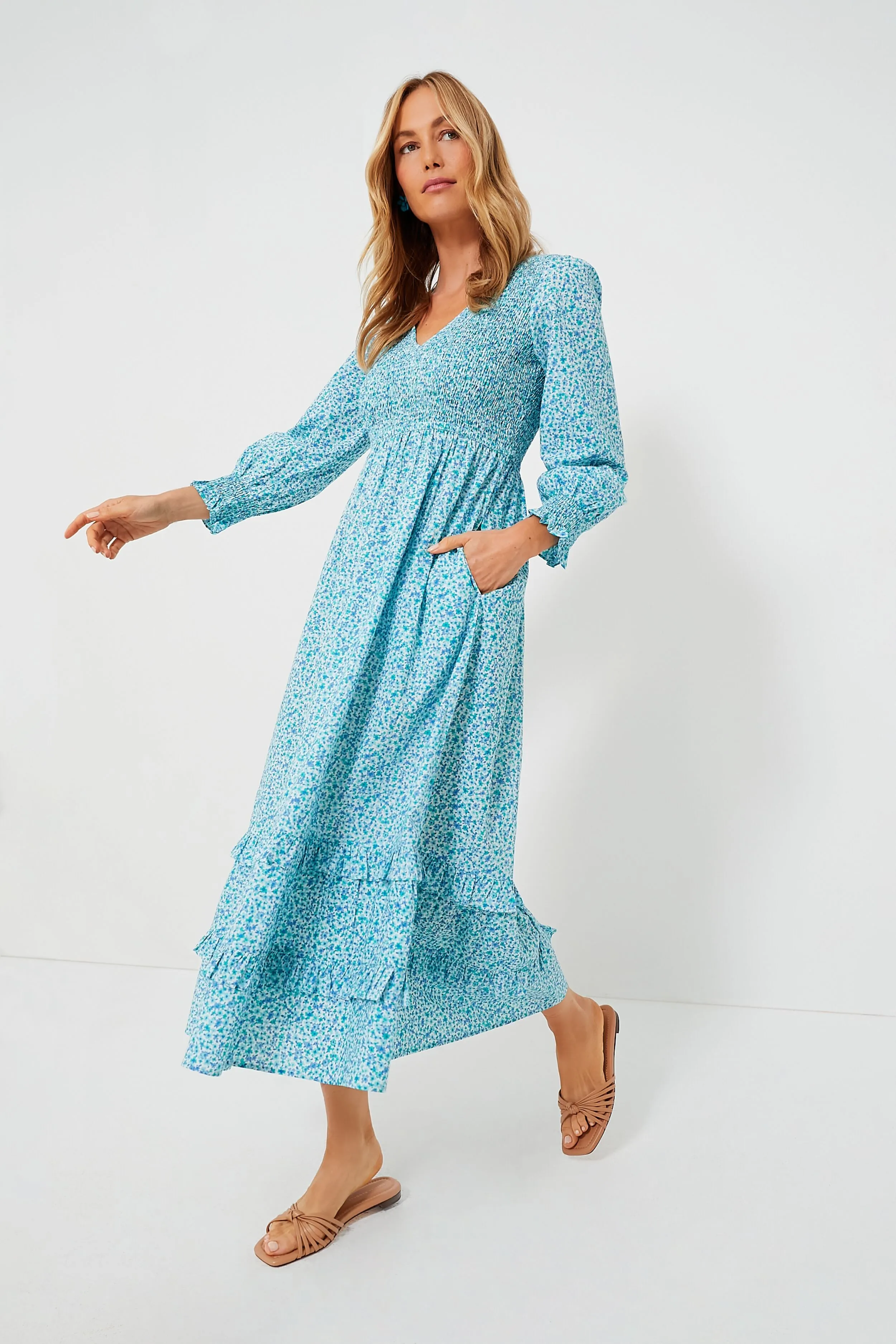 Exclusive Ocean Ditsy Isabel V Neck Dress sold by Tuckernuck