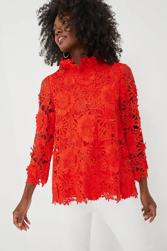 Red Guipure Lace Faye Blouse sold by Tuckernuck