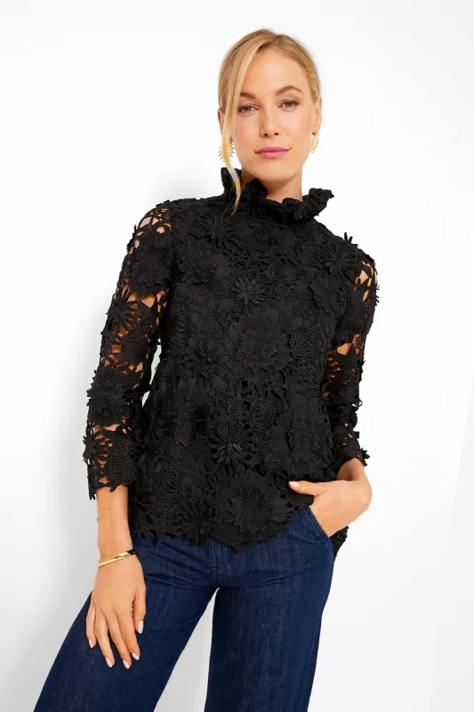 Black Guipure Lace Faye Blouse sold by Tuckernuck