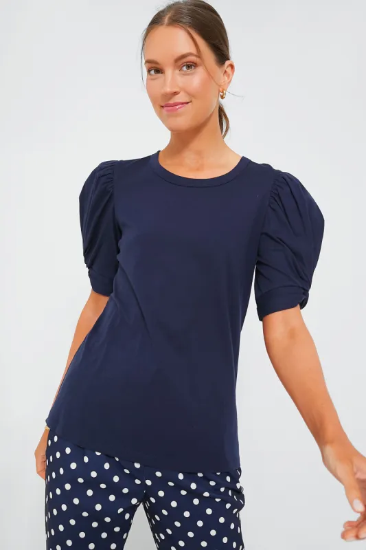 Navy Vesty Puff Sleeve Crewneck sold by Tuckernuck