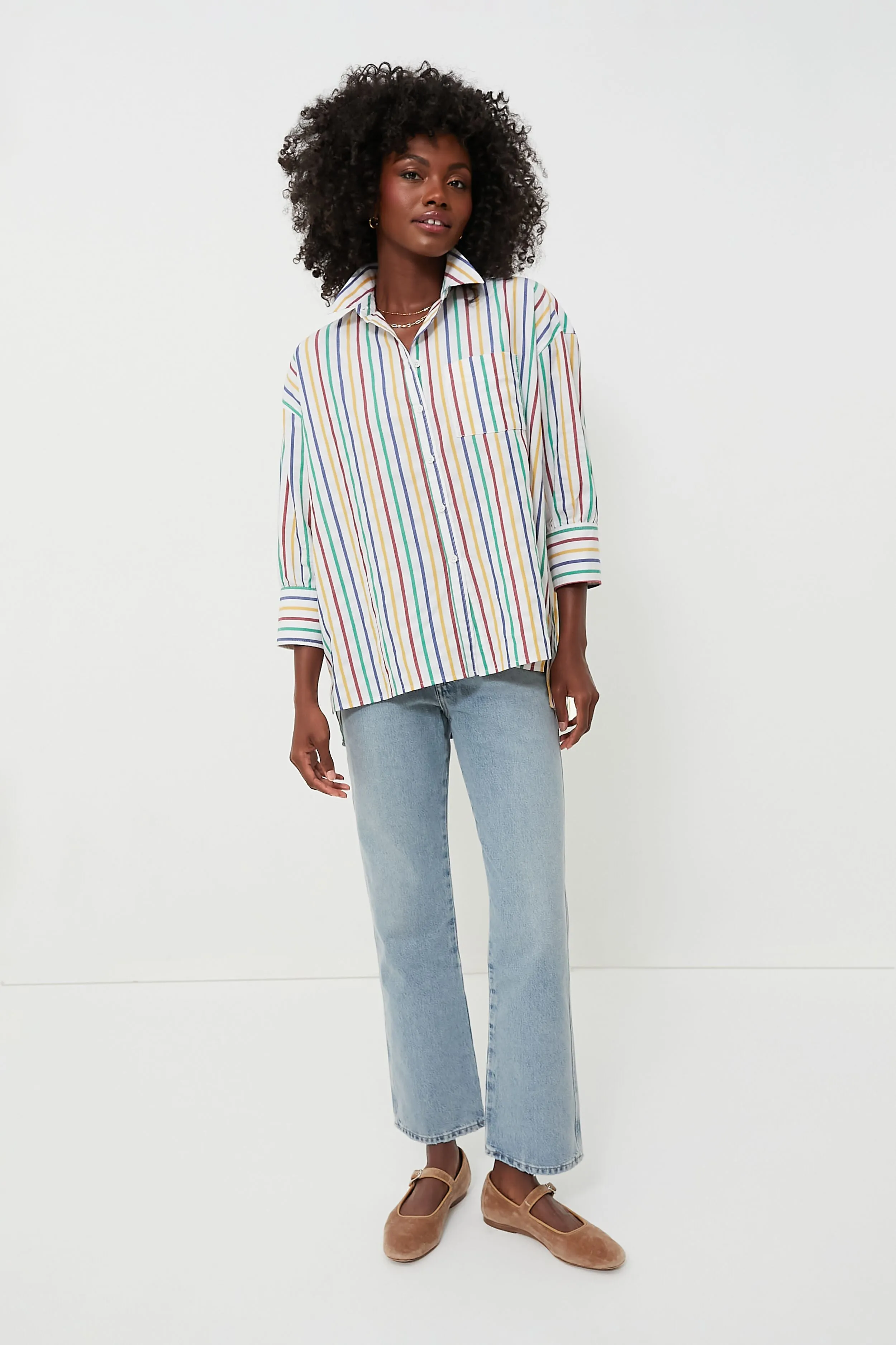 Rainbow Striped Adair Boyfriend Shirt sold by Tuckernuck product image thumbnail 2