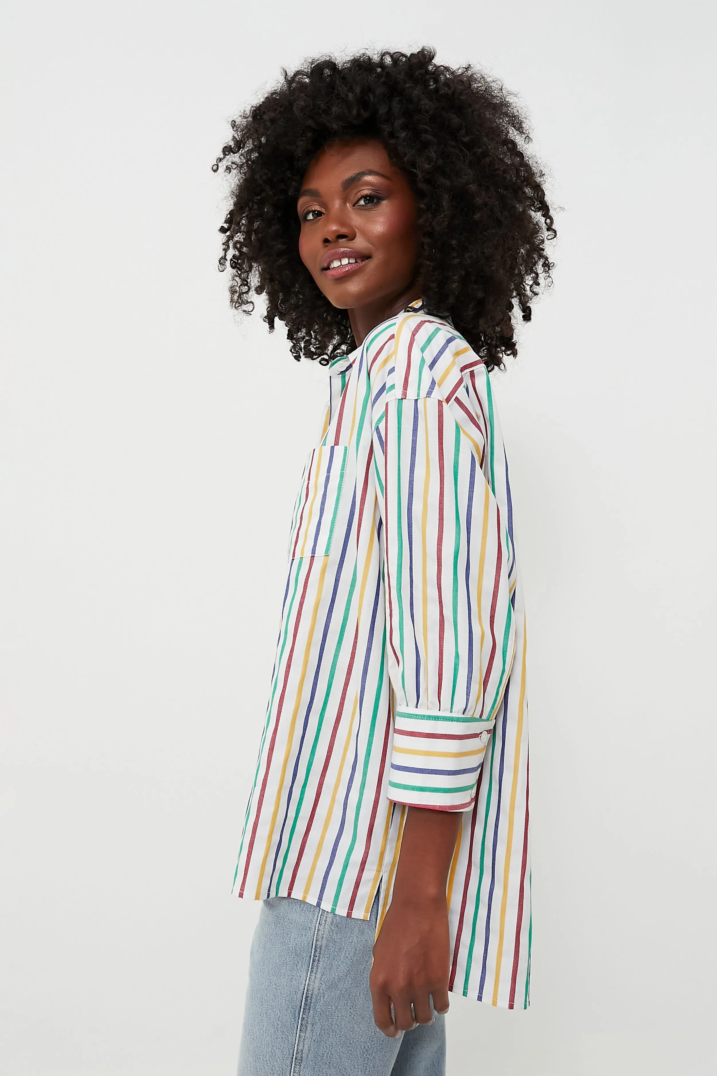 Rainbow Striped Adair Boyfriend Shirt sold by Tuckernuck product image thumbnail 3