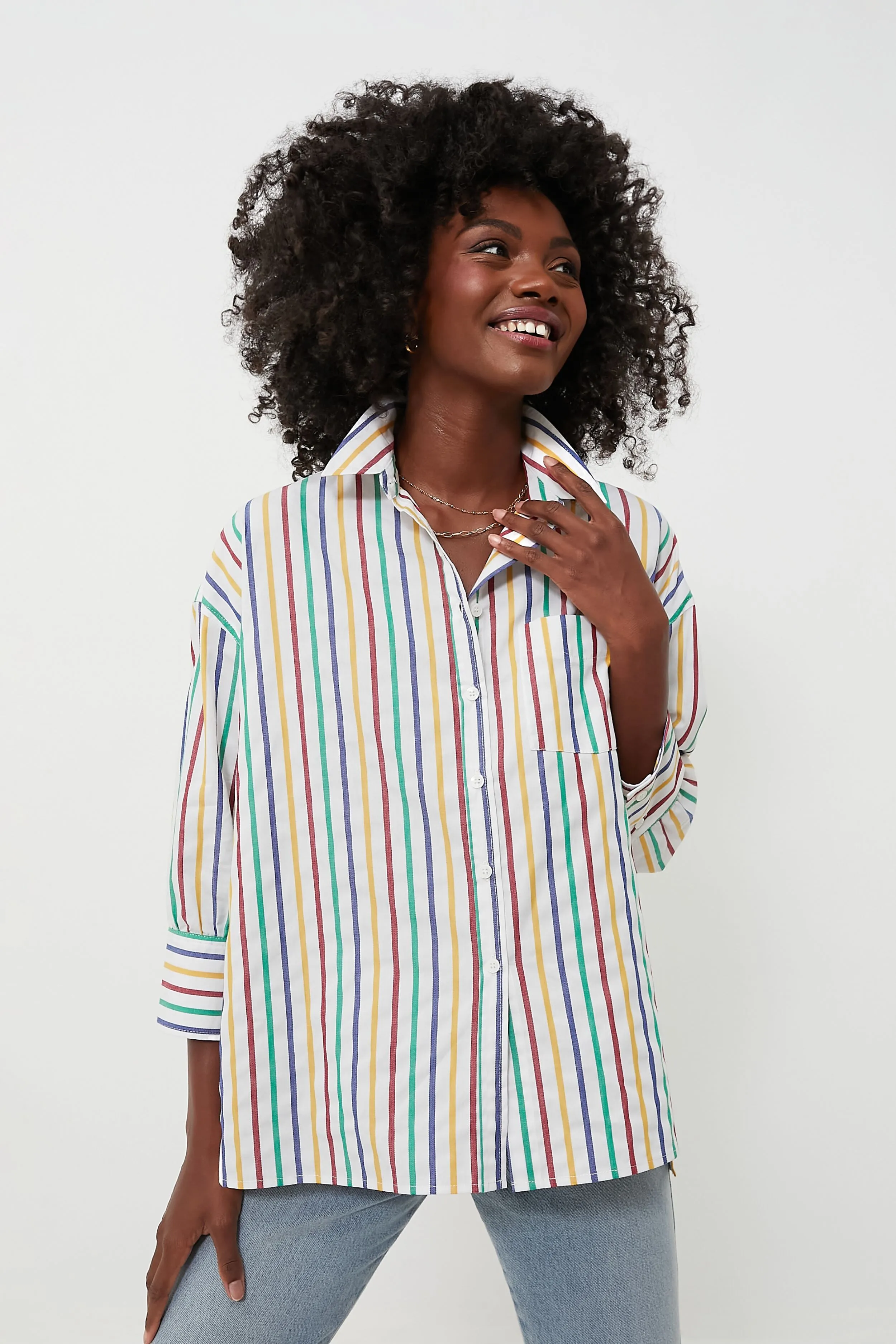 Rainbow Striped Adair Boyfriend Shirt sold by Tuckernuck