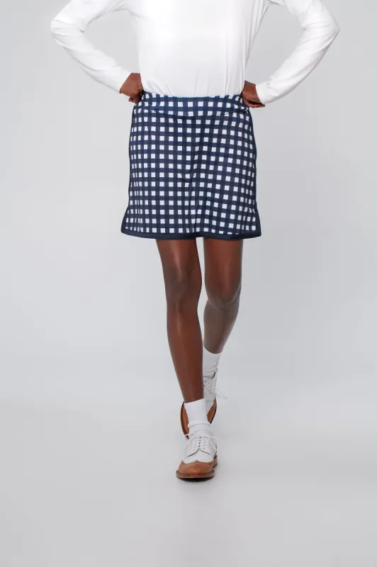 Navy Trellis Gingham 16 Inch Karrie Golf Skirt sold by Tuckernuck