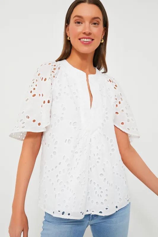 White Eyelet Finley Flutter Sleeve Top sold by Tuckernuck