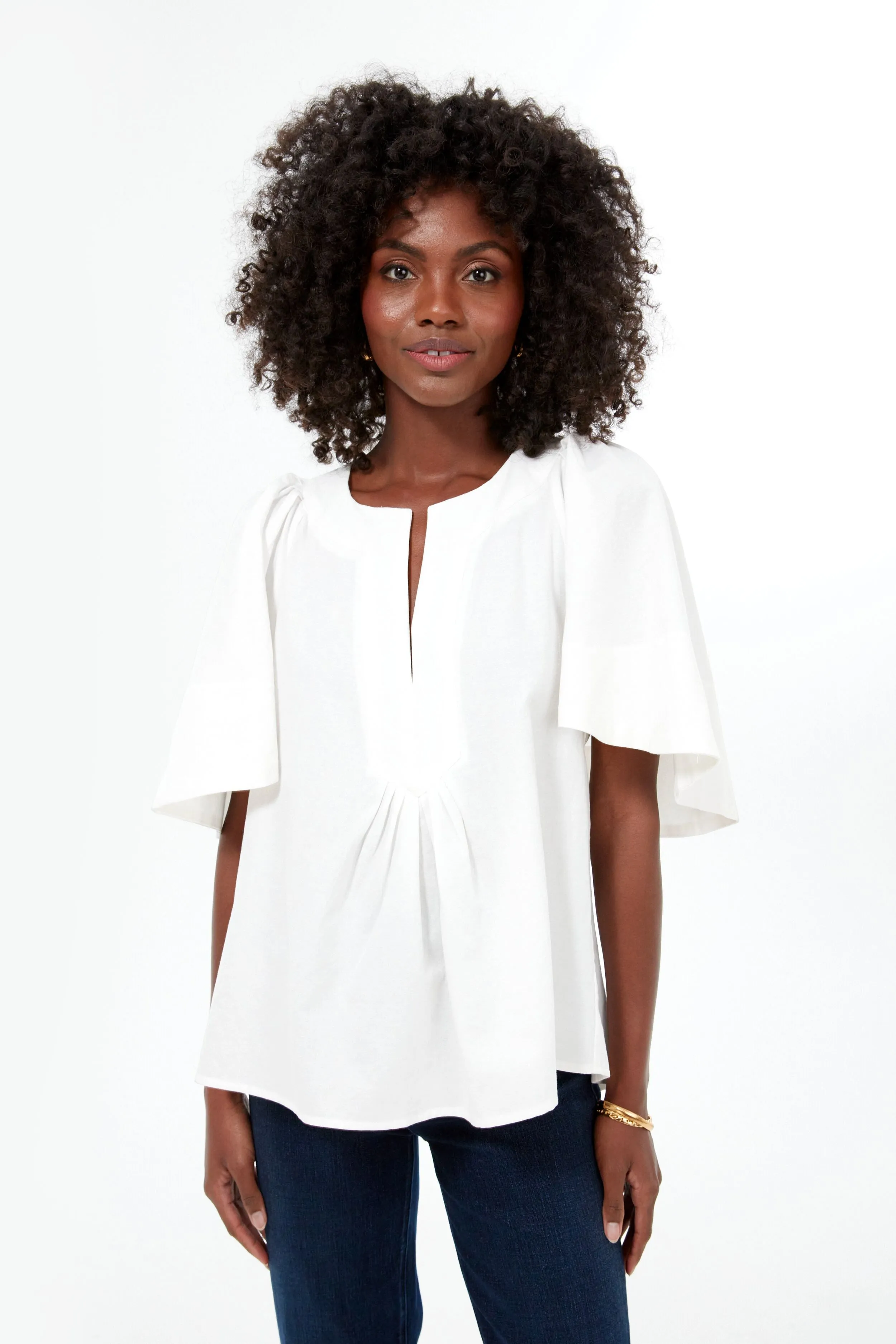 White Finley Flutter Sleeve Top sold by Tuckernuck