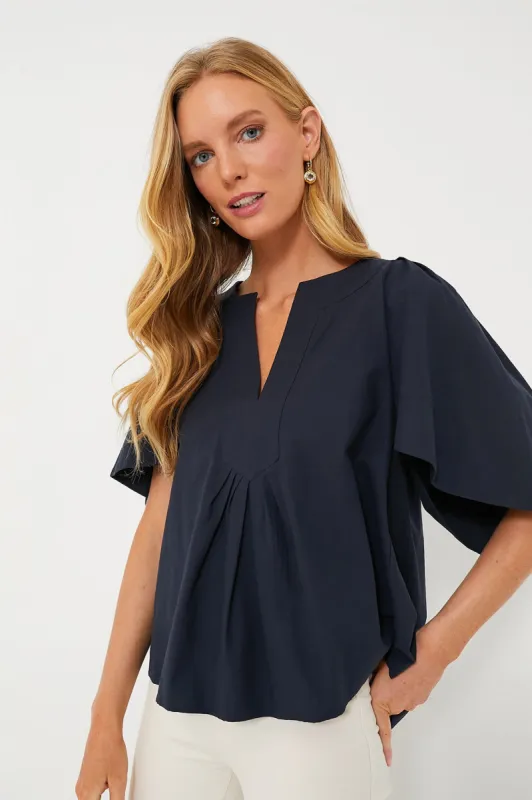 Navy Finley Flutter Sleeve Top sold by Tuckernuck