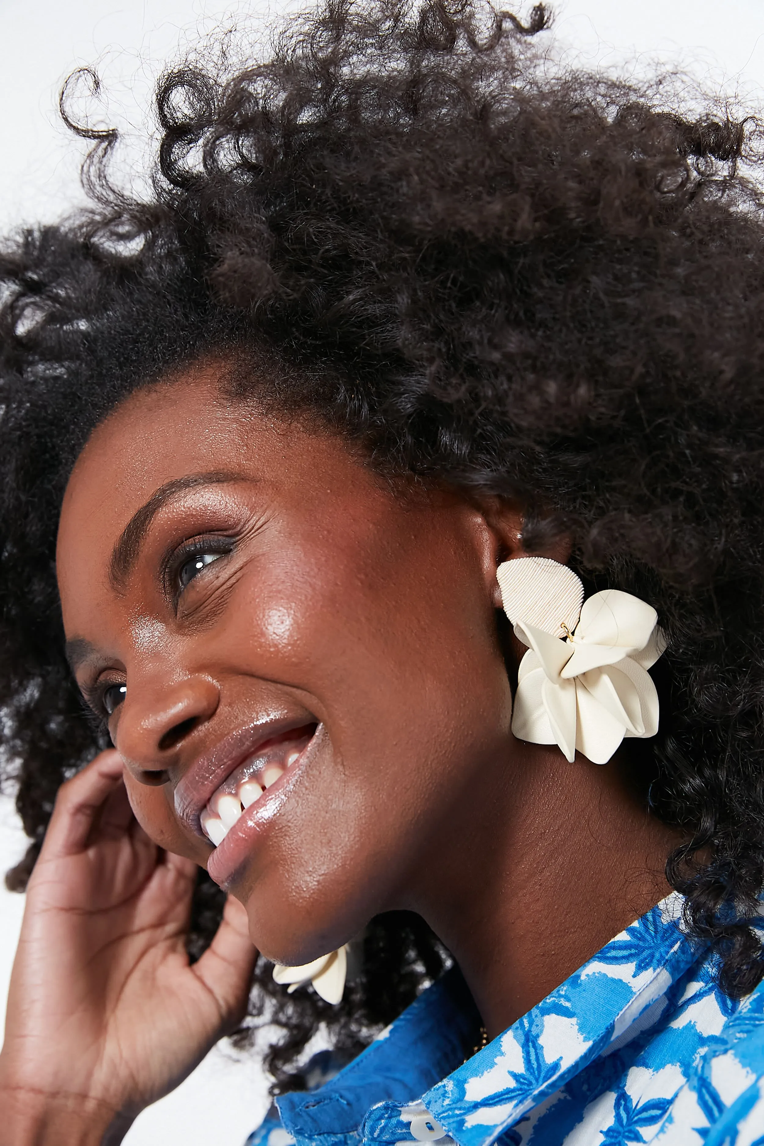 Cream Silk and Leather Orchid Earring sold by Tuckernuck product image thumbnail 2