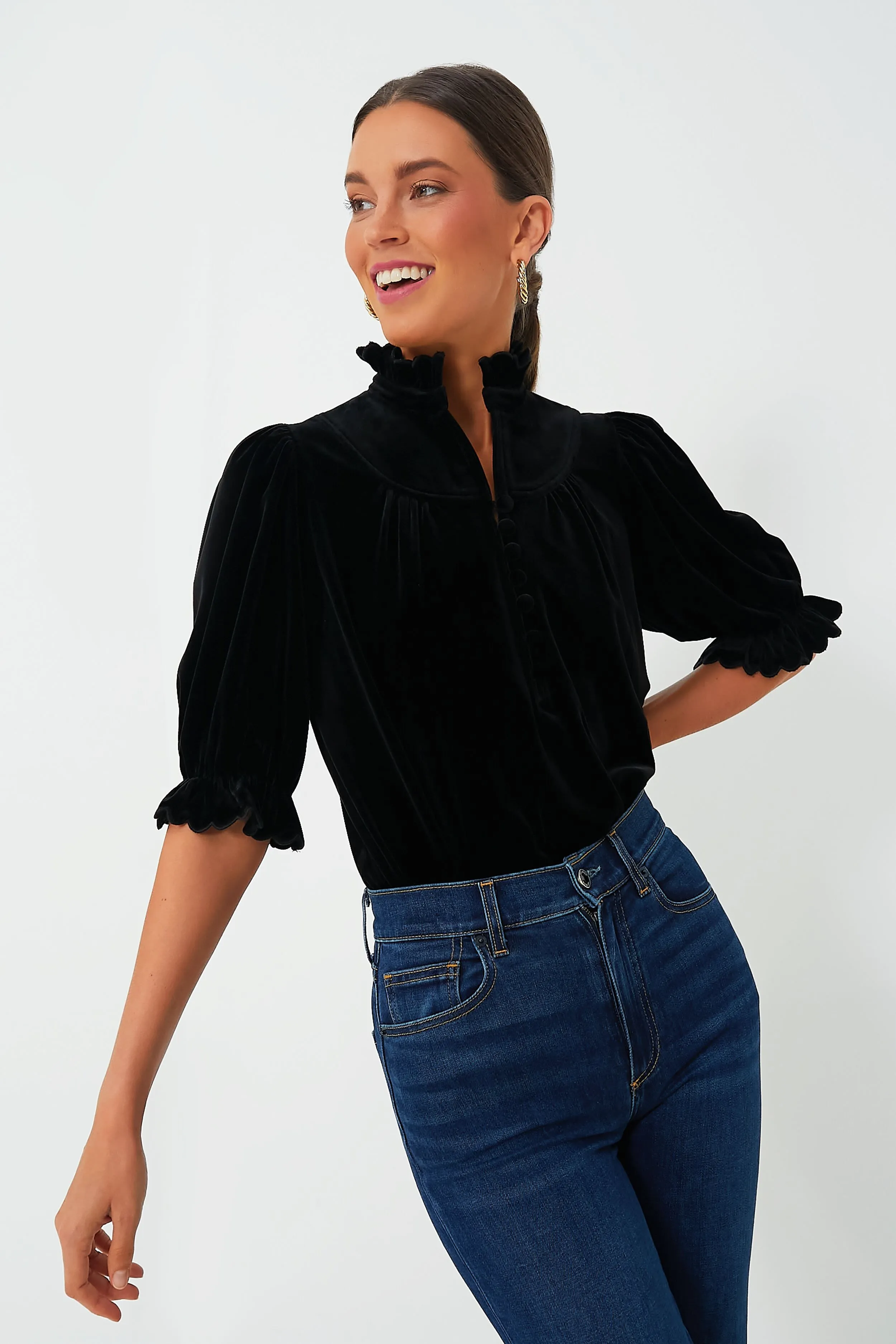 Black Velvet Selena Blouse sold by Tuckernuck