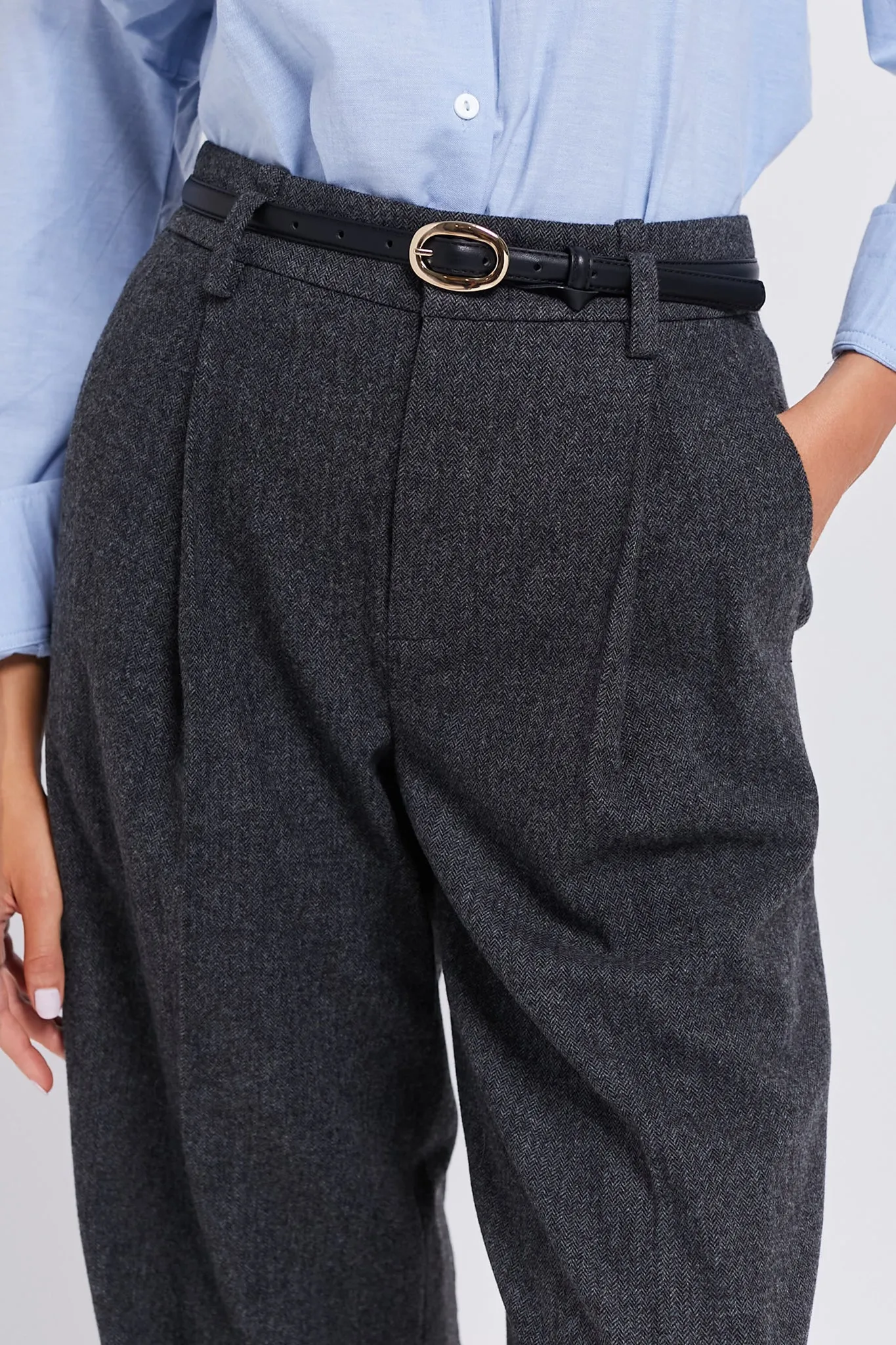 Charcoal Herringbone High Waisted Wide Leg Trouser sold by Tuckernuck product image thumbnail 5