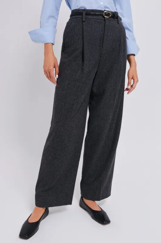 Charcoal Herringbone High Waisted Wide Leg Trouser sold by Tuckernuck