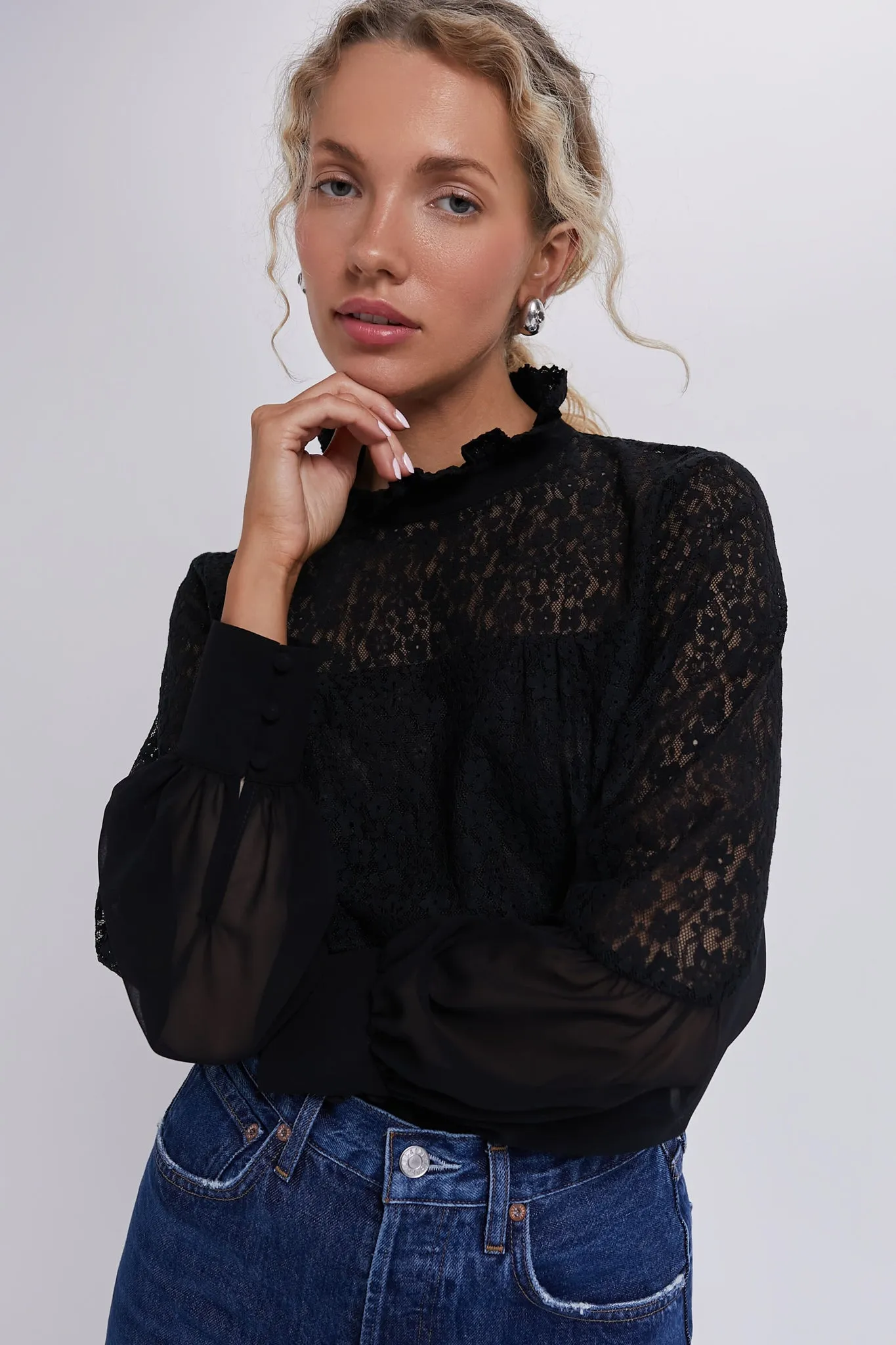 Black Lace Rosalee Blouse sold by Tuckernuck