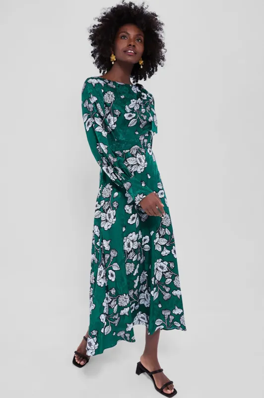 Glass Flower Emerald Marina Tie Shoulder Dress with Sleeves sold by Tuckernuck