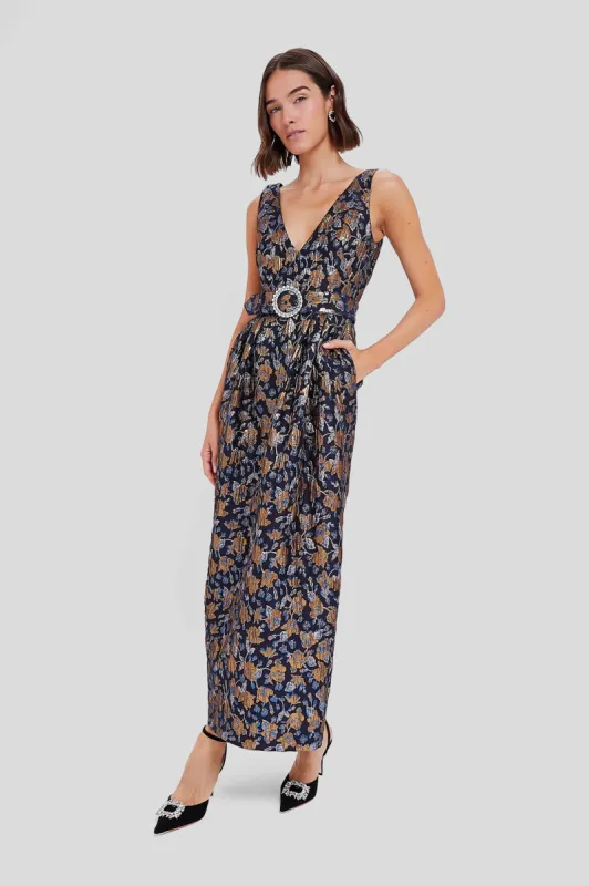 Navy and Gold Jules Floral Jacquard Dress sold by Tuckernuck