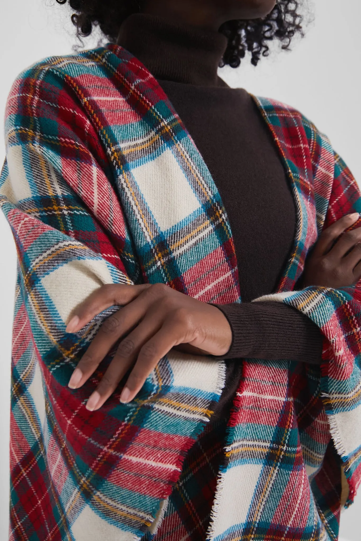 Exclusive Cream Tartan Ruana Poncho sold by Tuckernuck product image thumbnail 2