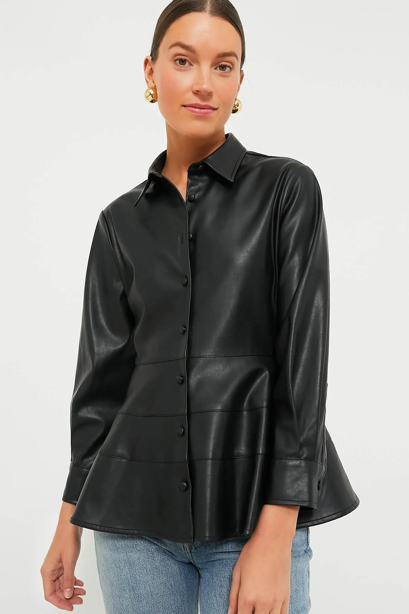 Black Leather Ashlen Blouse sold by Tuckernuck