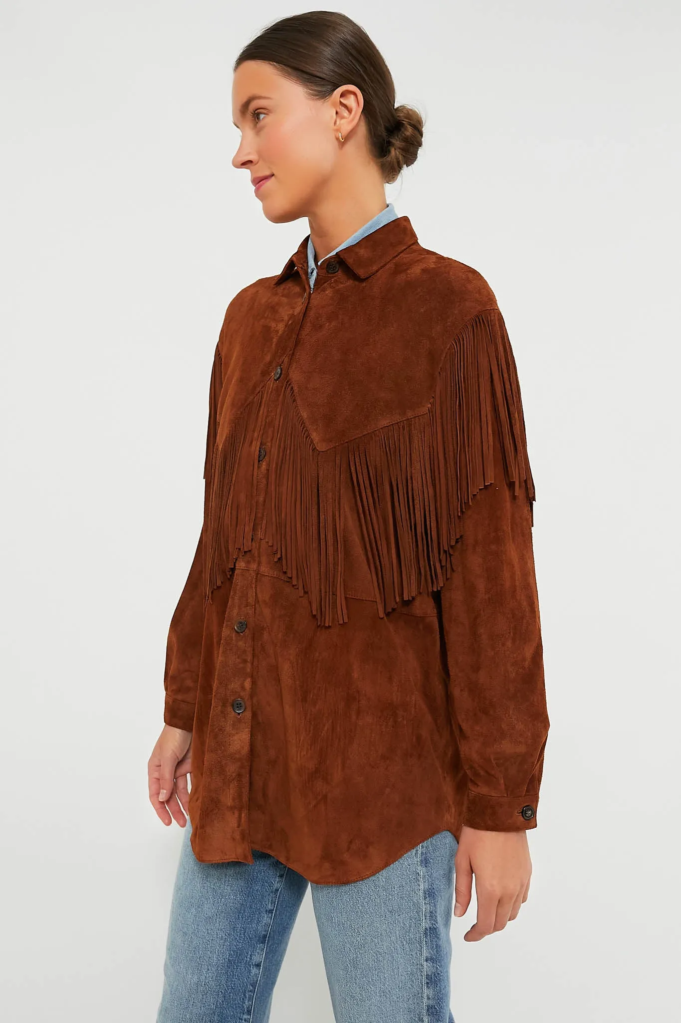 Cognac The Suede Fringe Shirt Jacket sold by Tuckernuck product image thumbnail 3