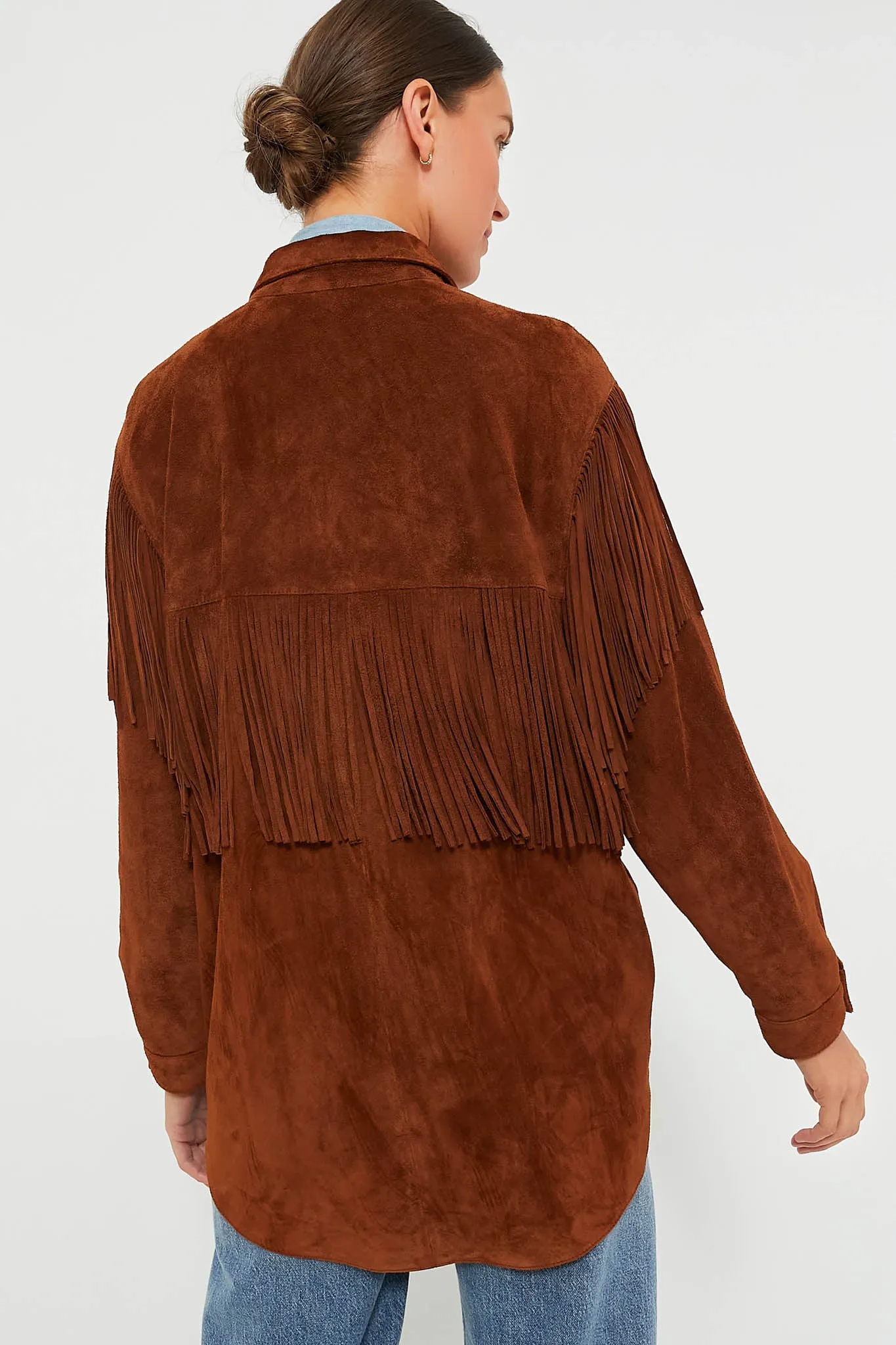 Cognac The Suede Fringe Shirt Jacket sold by Tuckernuck product image thumbnail 4