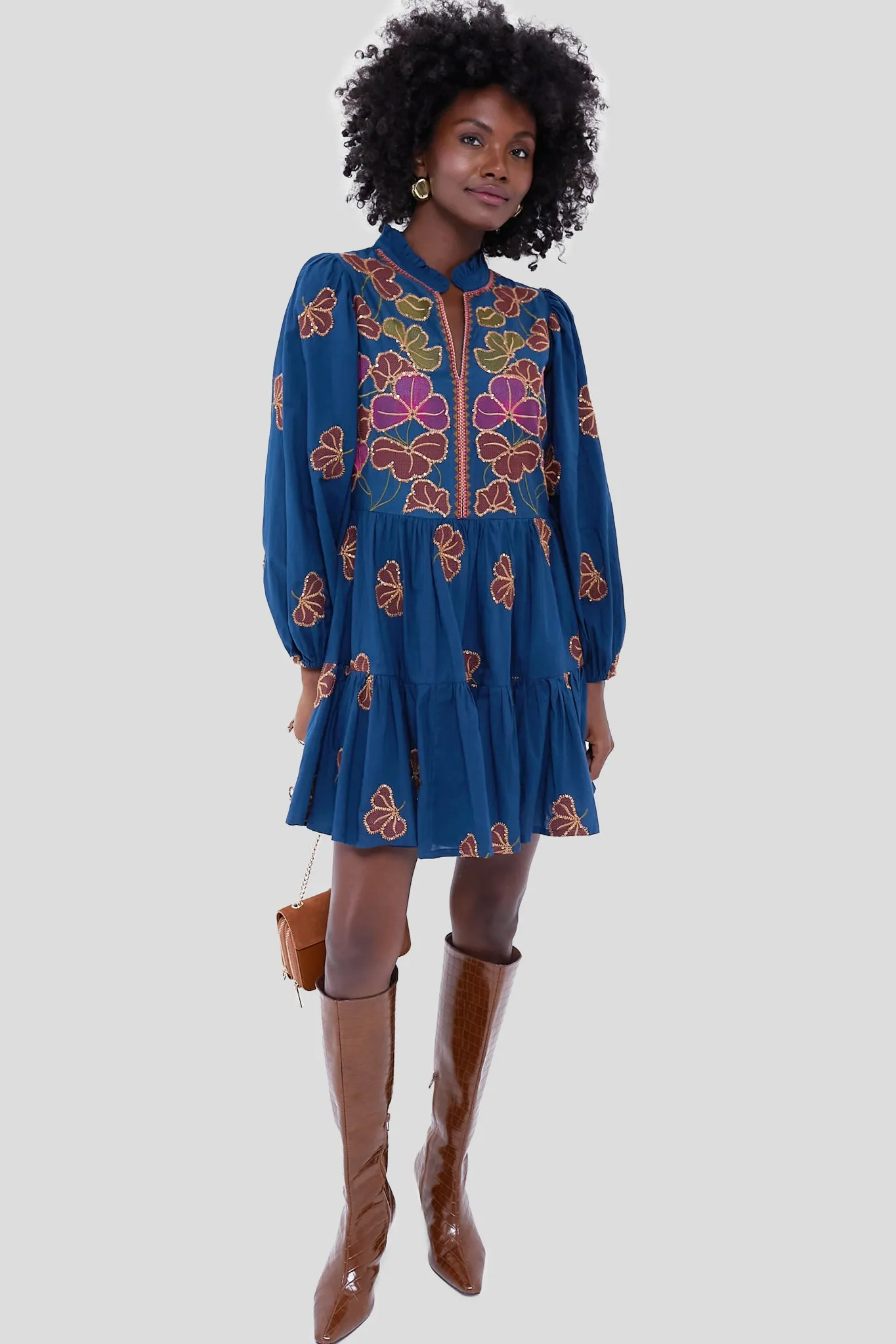 Almay Blue Long Sleeve Yoke Mini Dress sold by Tuckernuck product image thumbnail 2