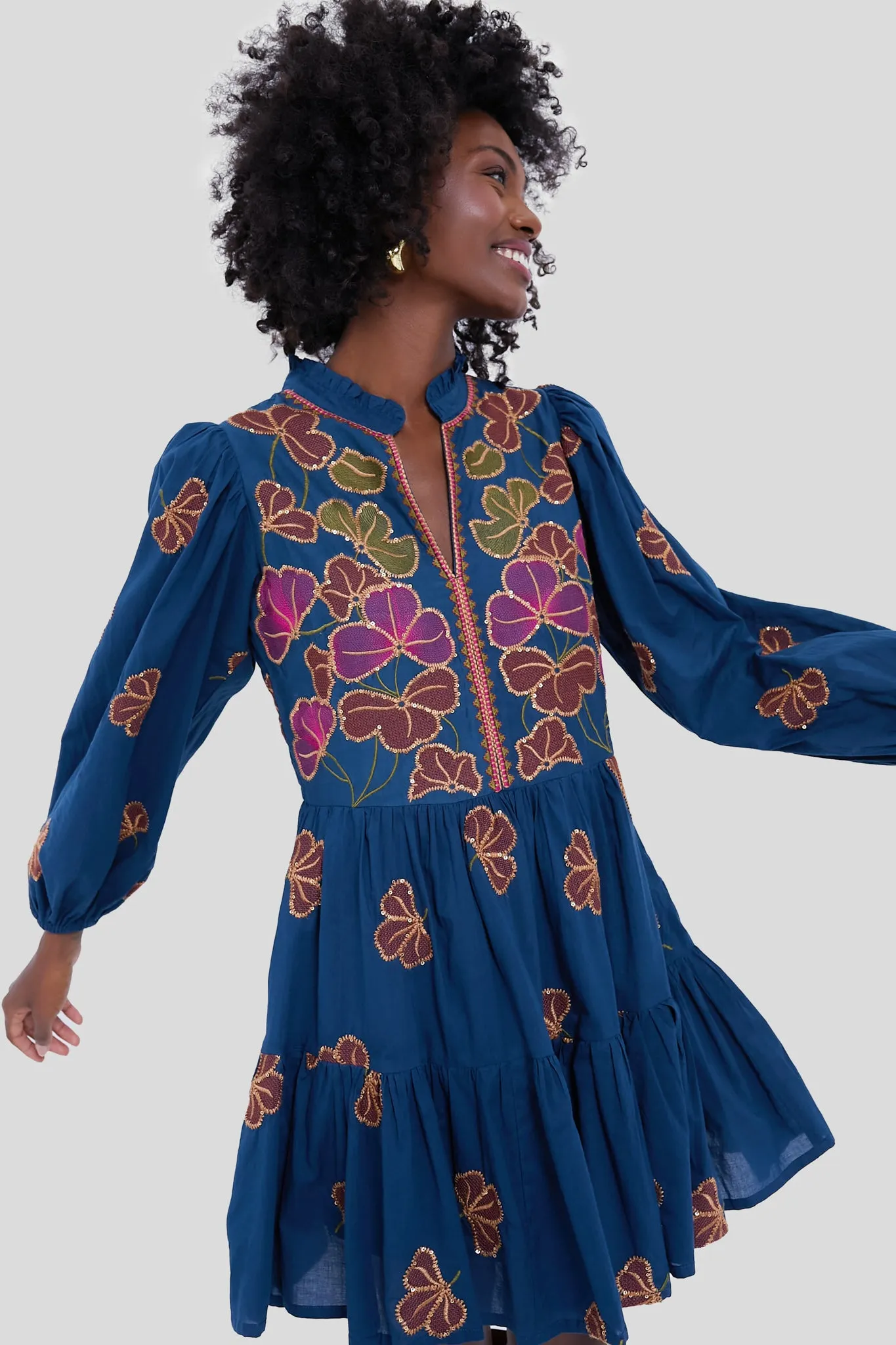 Almay Blue Long Sleeve Yoke Mini Dress sold by Tuckernuck product image thumbnail 3