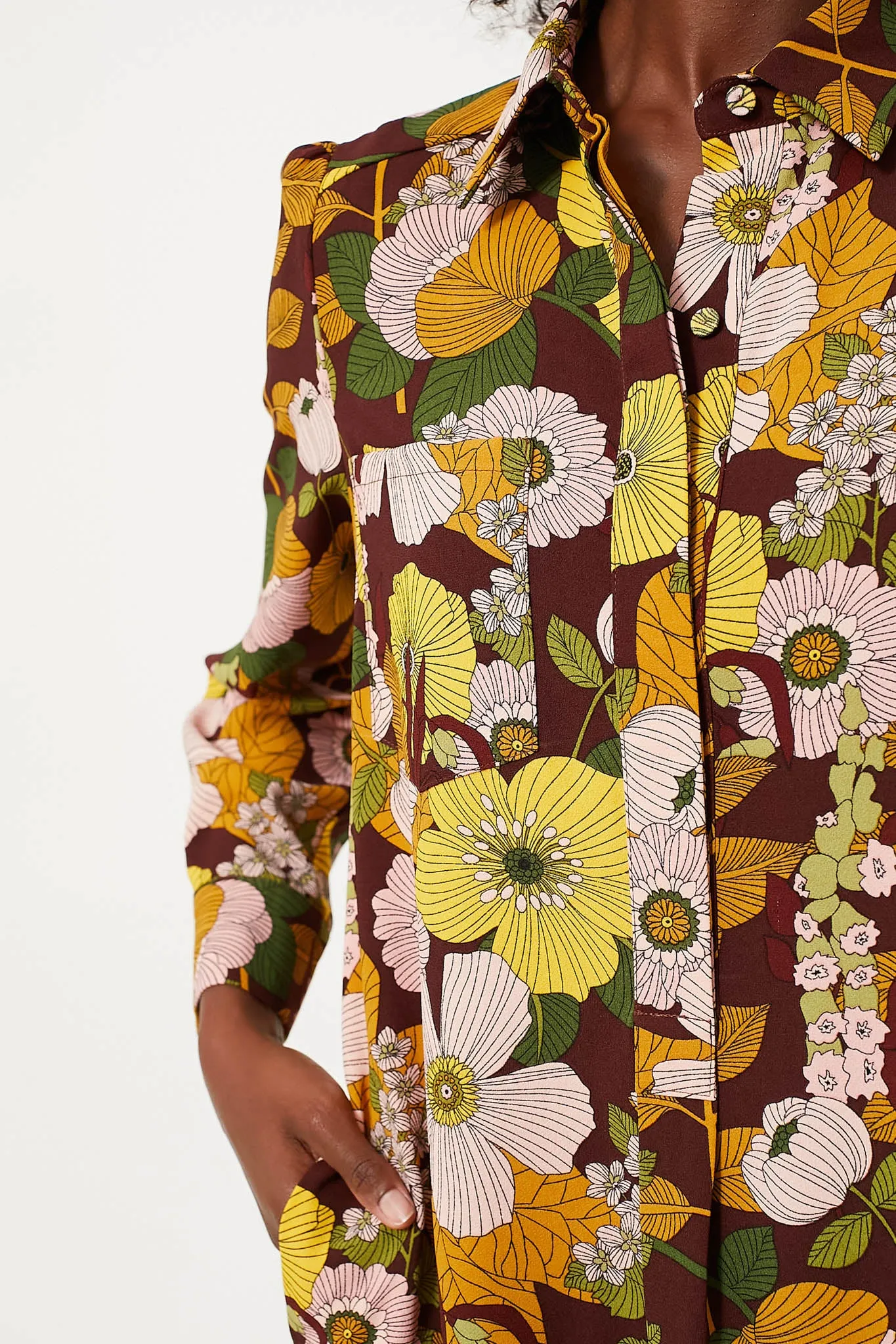 Retro Floral Crepe Callahan Shirt Dress sold by Tuckernuck product image thumbnail 5