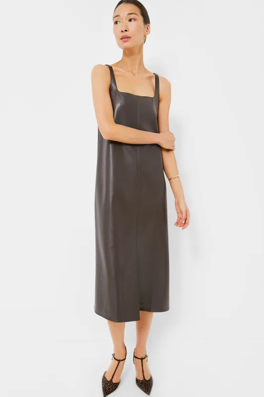 Chocolate Faux Leather Square Neck Olga Dress sold by Tuckernuck