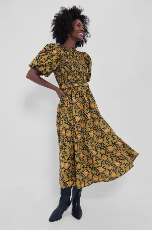 Olive Leafy Floral Smocked Smythe Midi Dress made by Tuckernuck