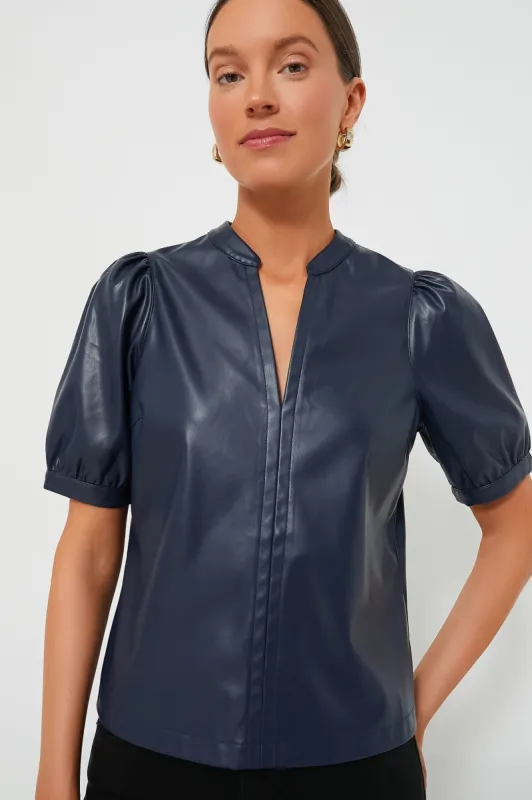 Navy Faux Leather Min Top made by Tuckernuck